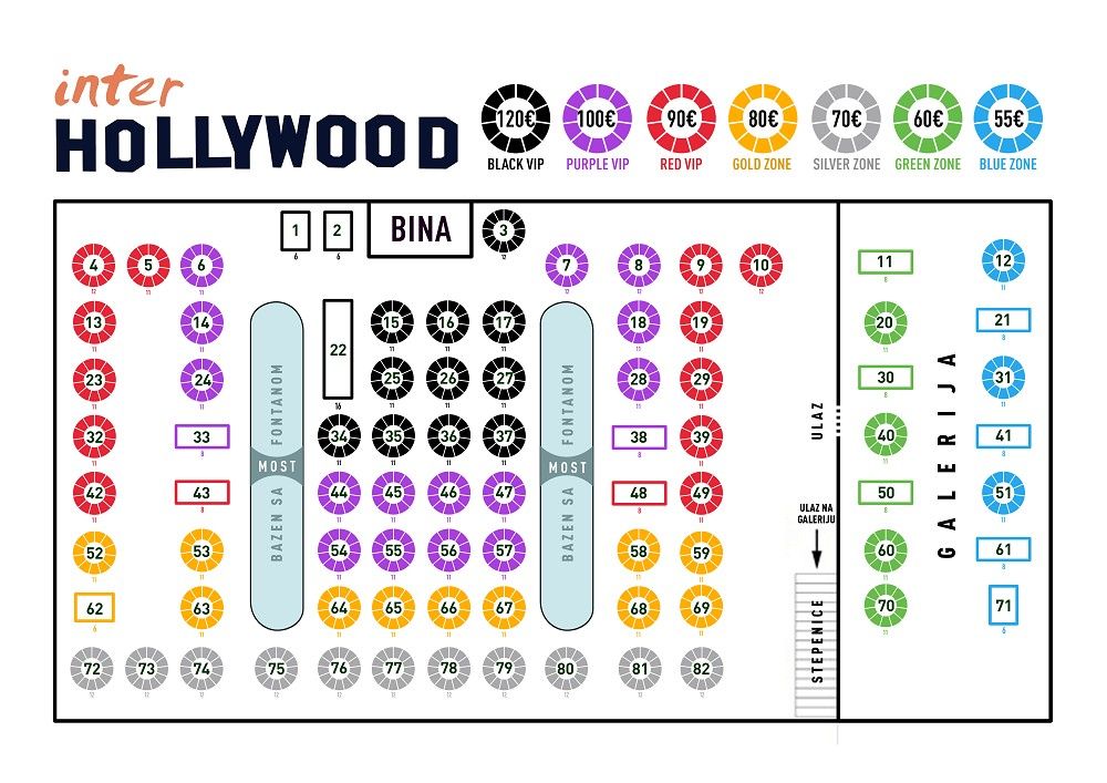 Mapa sedenja - Hotel restoran Inter Hollywood Ledine